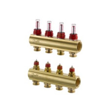 088U0524 FHF 4F Collector with Flowmeter Suitable for Automation 4 Mouth Manifold Set, Flow, Return, Brass
