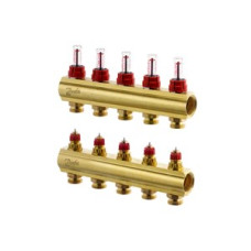 088U0525 FHF 5F Collector with Flowmeter Suitable for Automation 5 Mouth Manifold Set, Flow, Return, Brass