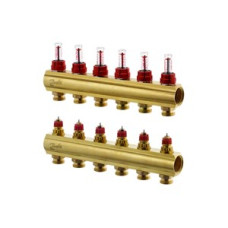 088U0526 FHF 6F Collector with Flowmeter Suitable for Automation 6 Mouth Manifold Set, Flow, Return, Brass