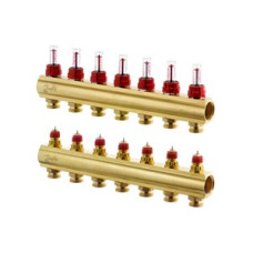 088U0527 FHF 7F Collector with Flowmeter Suitable for Automation 7 Mouth manifold set, Flow, Return, Brass