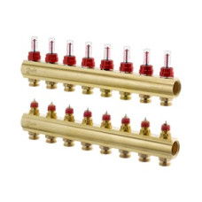 088U0528 FHF 8F Collector with Flowmeter Suitable for Automation 8 Mouth Manifold Set, Flow, Return, Brass